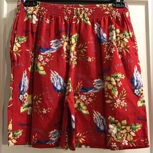 Vintage Capacity red Hawaii floral summer Cotton shorts size medium